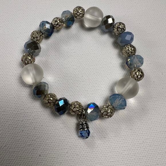 Handmade Beaded Bracelet Trio Sky Blue Gray Silver Tone Beads - Picture 5 of 9